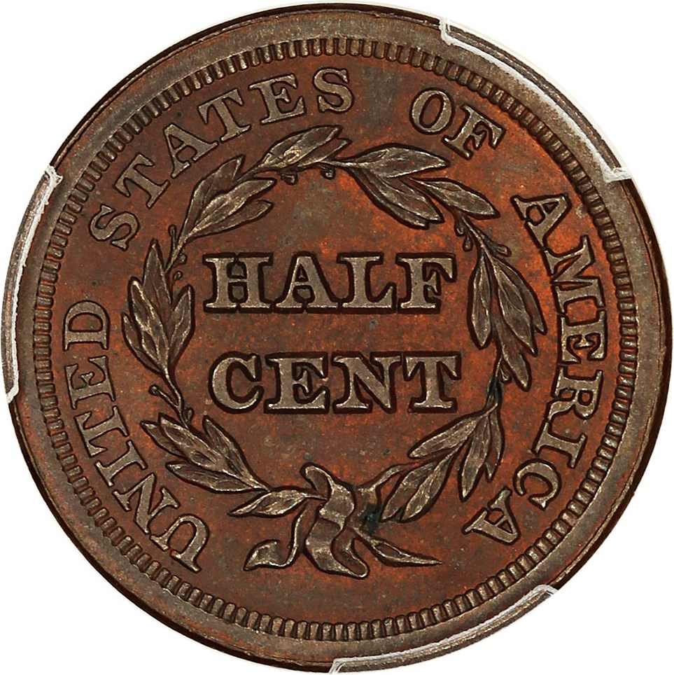 image for: 1853 1/2c PCGS MS64 RB ex: D.L. Hansen