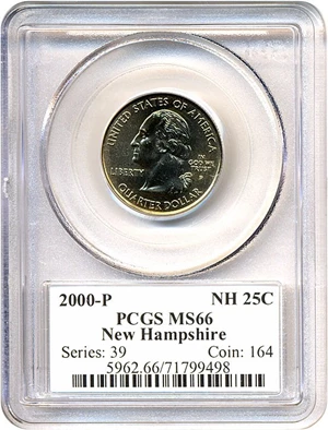image for: 2000-P 25c New Hampshire PCGS MS66
