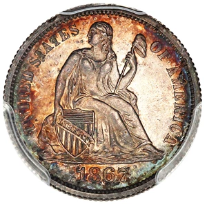 image for: 1867 10c PCGS Proof 65 ex: D.L. Hansen