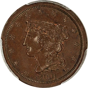 image for: 1850 1/2c PCGS AU58 ex: D.L. Hansen