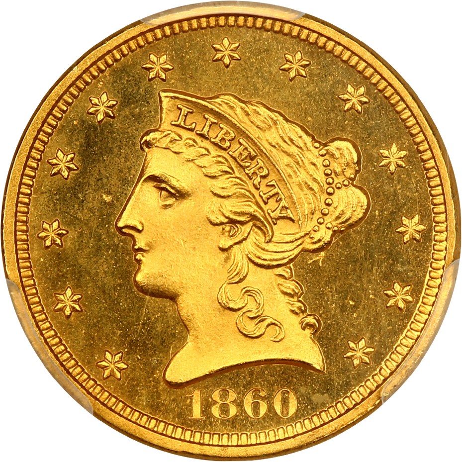 image for: 1860 $2 1/2 PCGS/CAC Proof 65 CAM