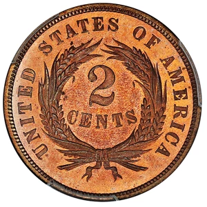 image for: 1867 2c PCGS Proof 65 RD ex: D.L. Hansen
