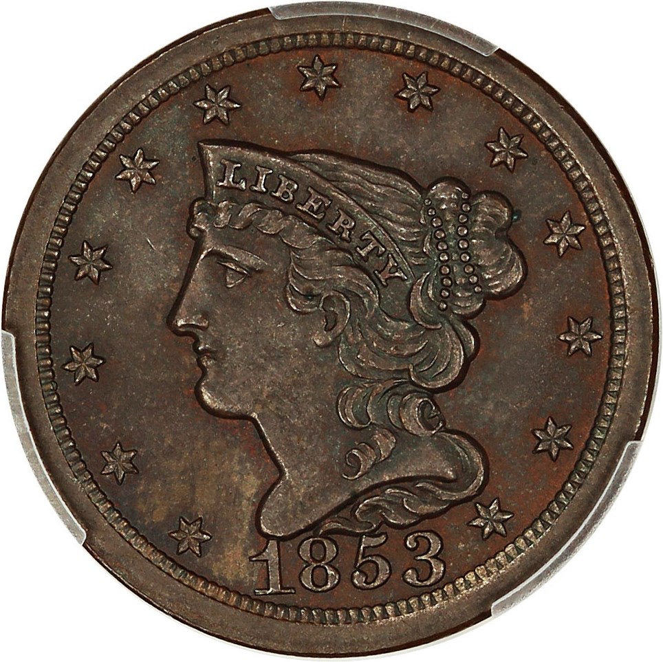 image for: 1853 1/2c PCGS MS64 RB ex: D.L. Hansen