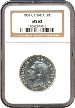 image for: Canada: 1951 50C NGC MS63