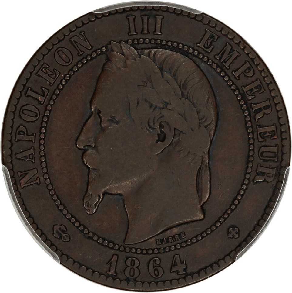 image for: France: 1864-BB 10 Centime PCGS VF35 (KM-798.2)
