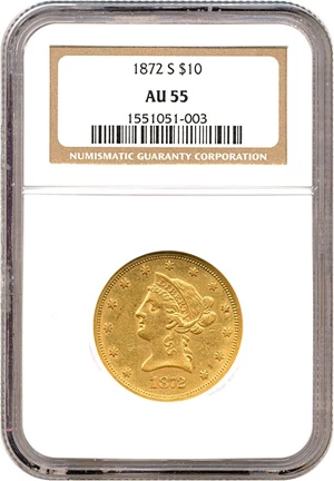 image for: 1872-S $10 NGC AU55
