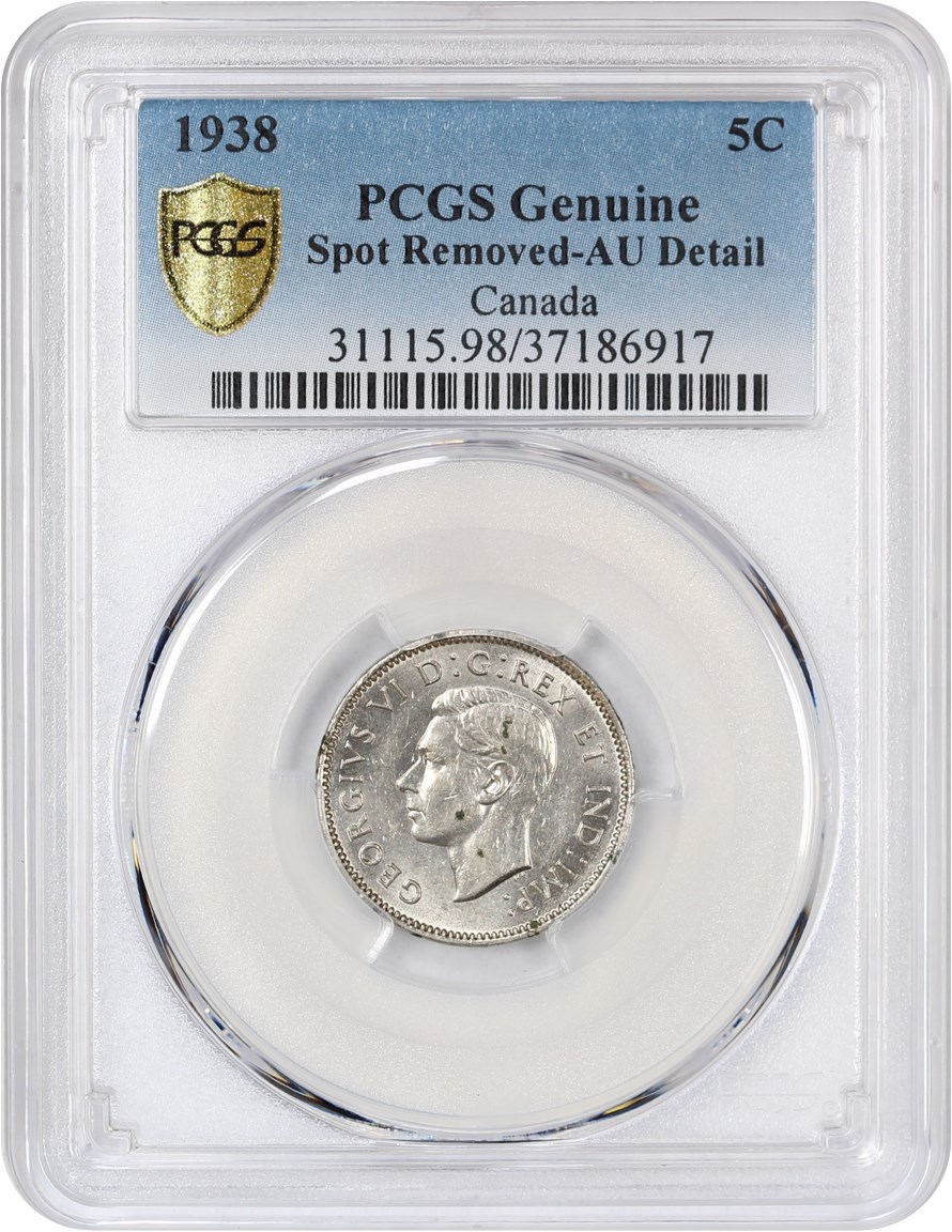 image for: Canda: 1938 5C PCGS AU Details (Spot Removed, KM-33)