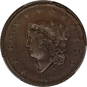 image for: 1831 1c PCGS AU58 (Medium Letters) ex: D.L. Hansen
