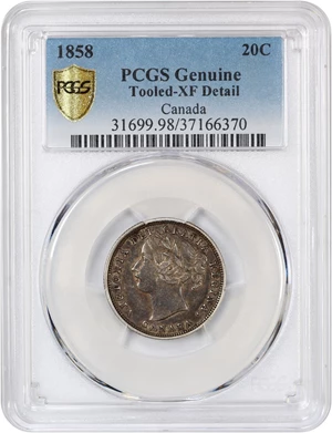 image for: Canda: 1858 20C PCGS XF Details (KM-4, Tooled)