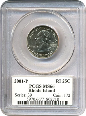 image for: 2001-P 25c Rhode Island PCGS MS66