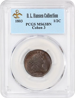 image for: 1803 1/2c PCGS MS63 BN (C-3) ex: D.L. Hansen