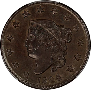 image for: 1824 1c PCGS MS61 BN ex: D.L. Hansen