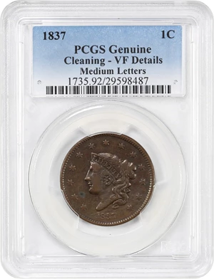 image for: 1837 1c PCGS VF Details (Medium Letters, Cleaned)