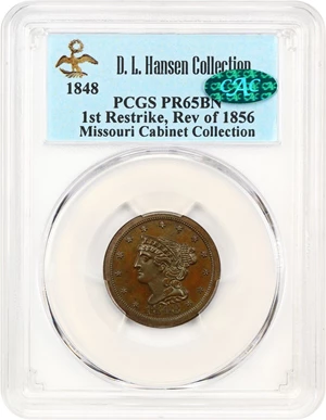 image for: 1848 1/2c PCGS/CAC Proof 65 BN (Restrike, Rev of 1856) ex: Missouri Cabinet Collection/D.L. Hansen