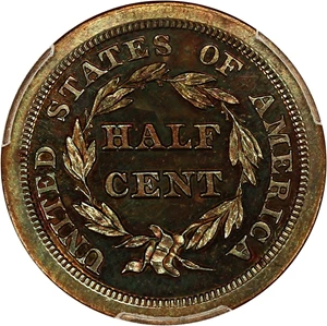 image for: 1845 1/2c PCGS Proof 63 BN (Restrike) ex: D.L. Hansen