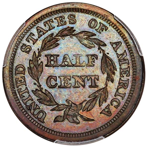 image for: 1848 1/2c PCGS/CAC Proof 65 BN (Restrike, Rev of 1856) ex: Missouri Cabinet Collection/D.L. Hansen