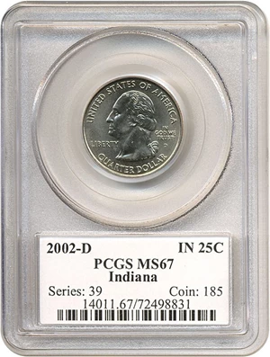 image for: 2002-D 25c Indiana PCGS MS67
