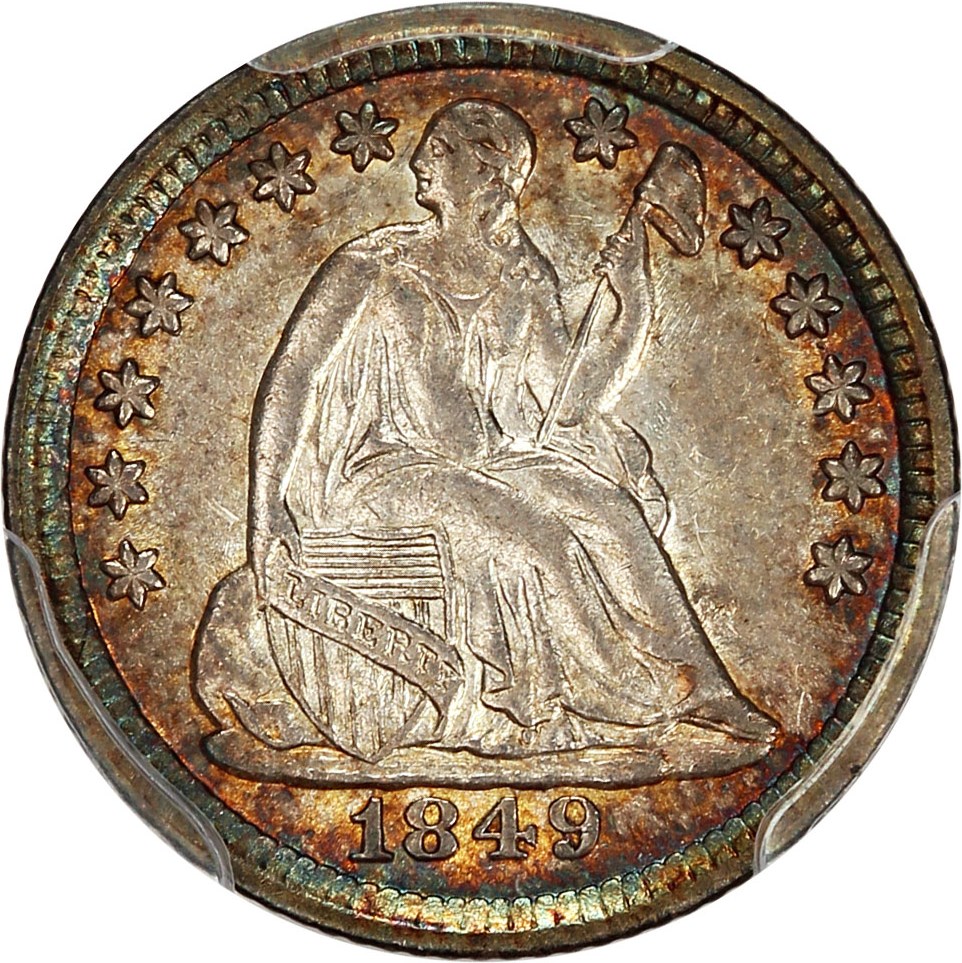 image for: 1849/6 H10c PCGS/CAC AU58 (Overdate FS-302) ex: D.L. Hansen