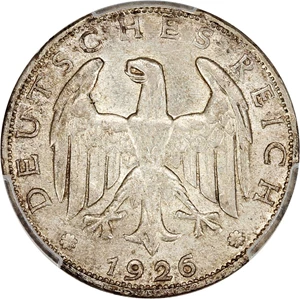 image for: Germany Empire: Weirmar Rep. 1926-F R Mark PCGS AU55 (KM-44)