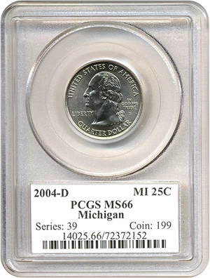 image for: 2004-D 25c Michigan PCGS MS66