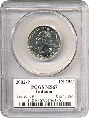 image for: 2002-P 25c Indiana PCGS MS67