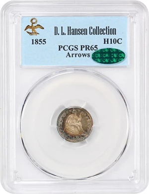 image for: 1855 H10c PCGS/CAC Proof 65 (Arrows) ex: D.L. Hansen