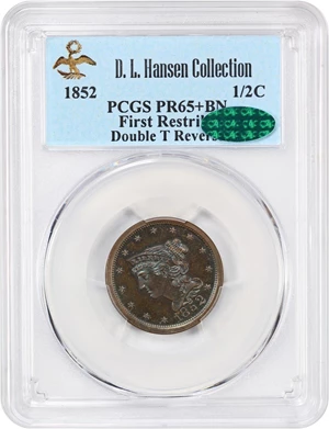image for: 1852 1/2c PCGS/CAC Proof 65+ BN (First Restrike) ex: D.L. Hansen