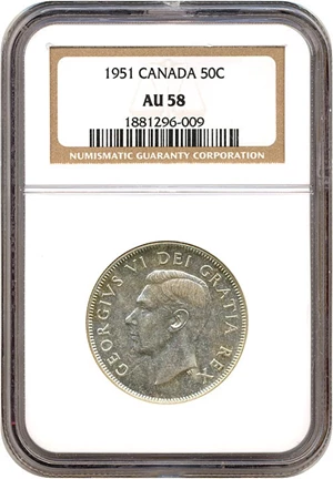 image for: Canada: 1951 50C NGC AU58