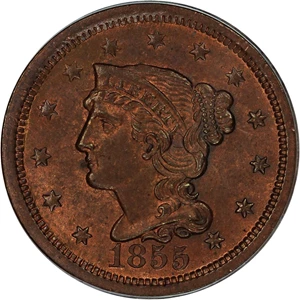 image for: 1855 1c PCGS MS64 RB (Upright 55)