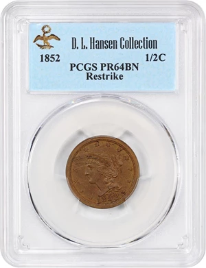 image for: 1852 1/2c PCGS Proof 64 BN (Restrike) ex: D.L. Hansen