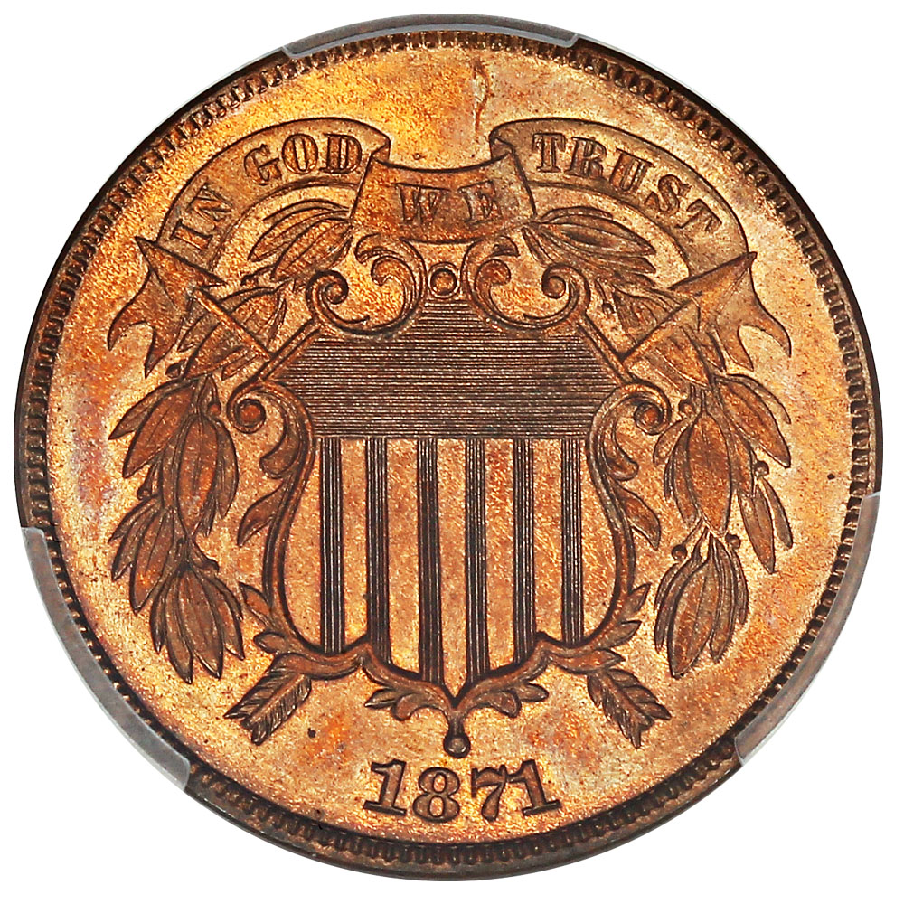 image for: 1871 2c PCGS Proof 64 RD ex: D.L. Hansen