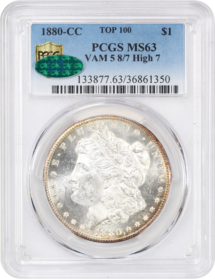 image for: Top 100 VAM: 1880-CC $1 PCGS/CAC MS63 (VAM-5, 8/High 7)