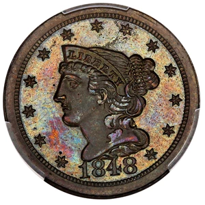 image for: 1848 1/2c PCGS/CAC Proof 65 BN (Restrike, Rev of 1856) ex: Missouri Cabinet Collection/D.L. Hansen