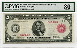 image for: FR. 839A 1914 Red Seal $5 FRN St. Louis PMG Very Fine 30