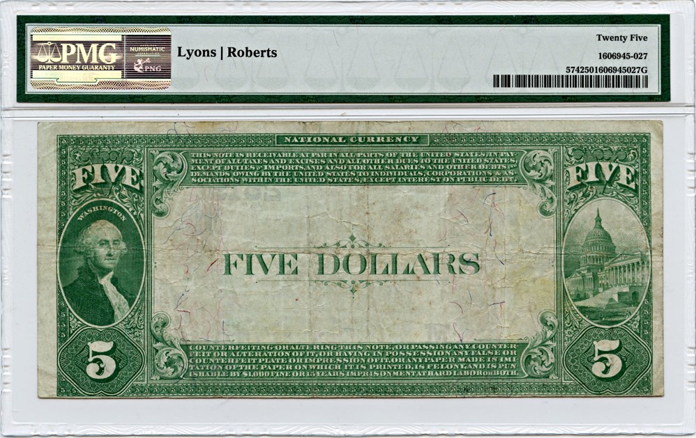 image for: FR. 574 1882 2nd Charter Period 3rd Issue Value Back $5 Quincy, Illinois PMG Very Fine 25