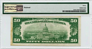 image for: FR. 2100C 1928 $50 FRN Philadelphia PMG Very Fine 30 (Stained)
