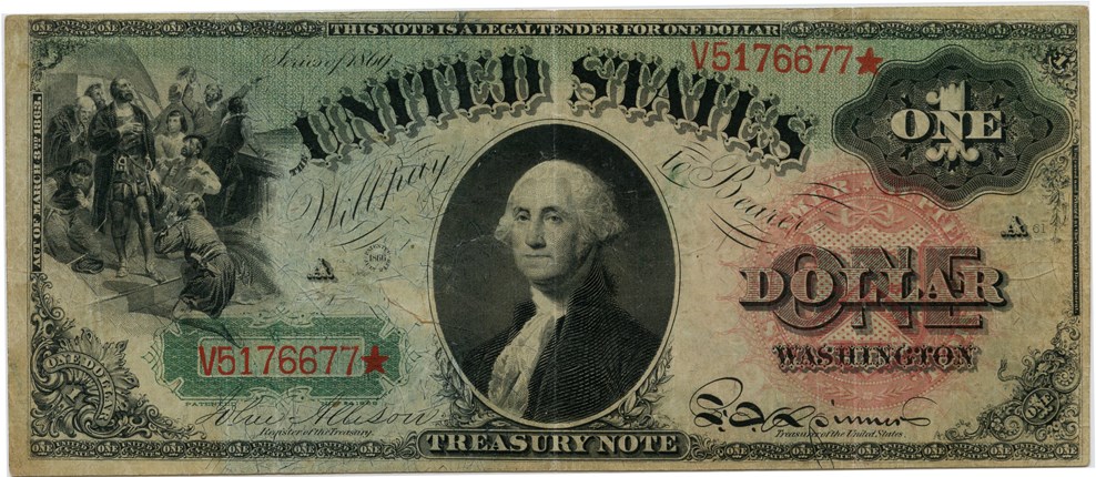 image for: FR. 18 1869 $1 Legal Tender PMG Very Fine 30 (Annotations)