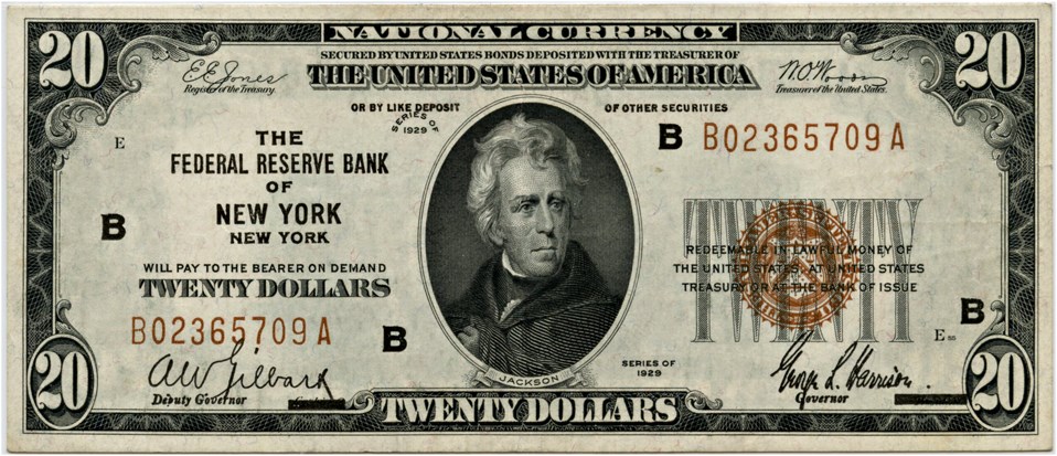 image for: FR. 1870B 1929 $20 FRBN New York PMG About Unc 53 (Small Tear)