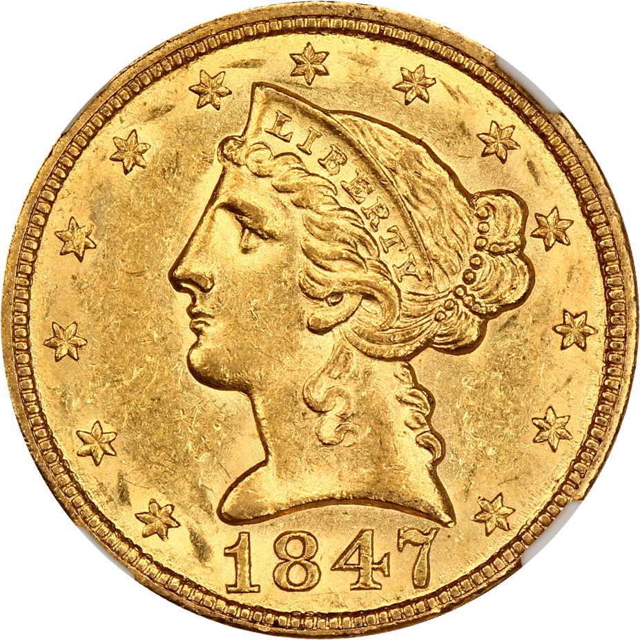 image for: 1847/7 $5 NGC/CAC AU58+ (VP-001)
