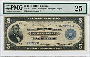 image for: FR. 794 1918 $5 FRBN Chicago PMG Very Fine 25