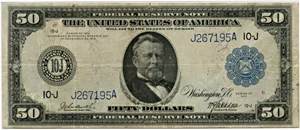 image for: FR. 1060 1914 Blue Seal $50 FRN Kansas City PMG Very Fine 25