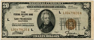 image for: FR. 1870L 1929 $20 FRBN San Francisco PMG Very Fine 30