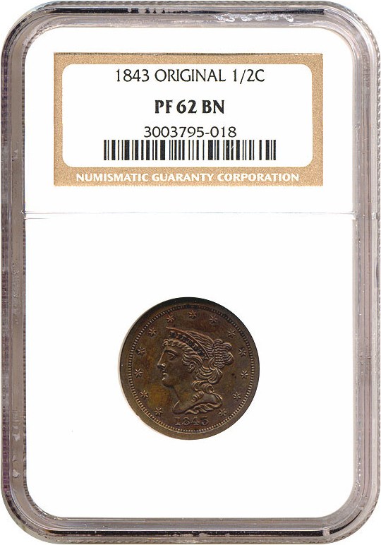 image for: 1843 1/2c Original NGC Proof 62 BN
