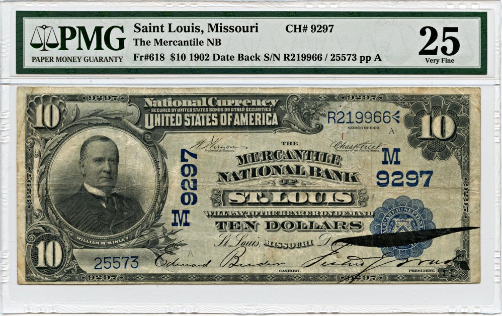 image for: FR. 618 1902 3rd Charter Period 2nd Issue Date Back $10 Saint Louis, Missouri PMG Very Fine 25