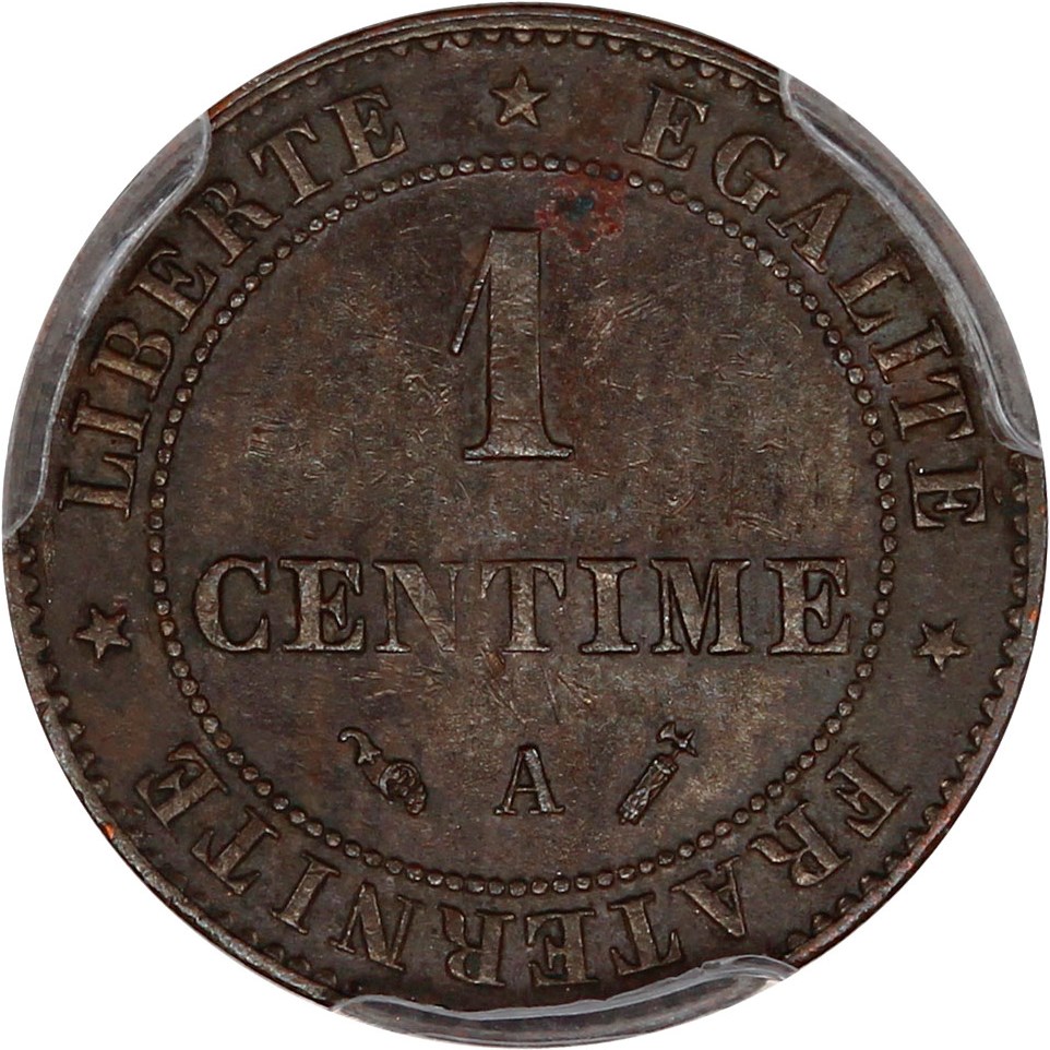 image for: France: 1890-A 1 Centime PCGS AU58 (Gad-88, F-104, KM #826.1)