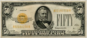 image for: FR. 2404 1928 $50 Gold Cert PMG Very Fine 35