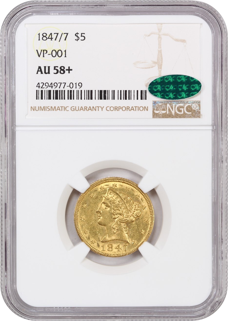 image for: 1847/7 $5 NGC/CAC AU58+ (VP-001)