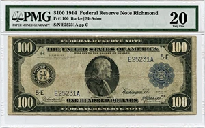 image for: FR. 1100 1914 Blue Seal $100 FRN Richmond PMG Very Fine 20