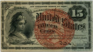 image for: FR. 1271 Bust of Columbia 15c Fourth Issue PMG Very Fine 35 (As Made Inclusion, Annotation)