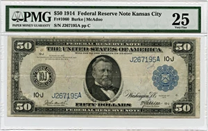 image for: FR. 1060 1914 Blue Seal $50 FRN Kansas City PMG Very Fine 25